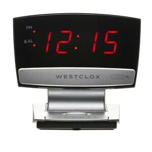 Digital Desk Table Alarm Clock with USB Charging Port Black Silver LED Large 0.9